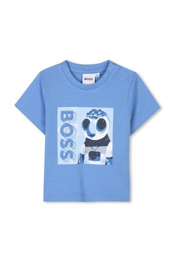 Detské bavlnené tričko BOSS s potlačou, J52110