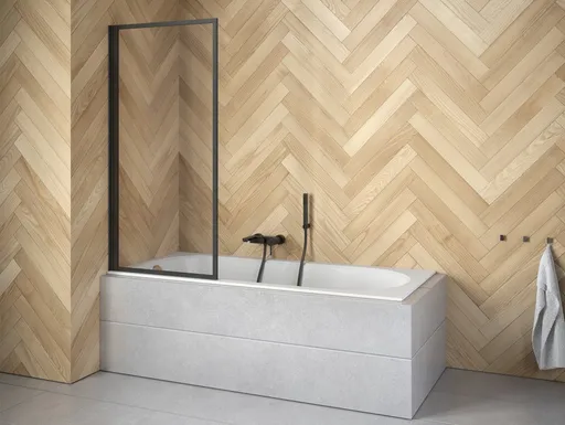 BESCO - Vaňová zástena ENZO - FARBA rámu - Čierna matná, Rozmer A - 70 cm, Smer zatvárania - Univerzálny Ľavé / Pravé, Výplň - Číre bezpečnostné sklo - 4 mm BCENZO70BC