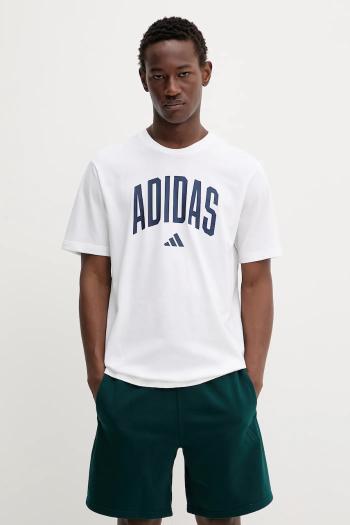 Bavlnené tričko adidas Collegiate pánske, biela farba, s potlačou, JM6416