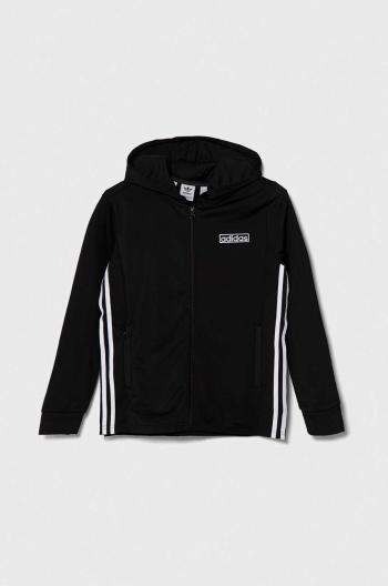 Detská mikina adidas Originals čierna farba, s kapucňou, s nášivkou