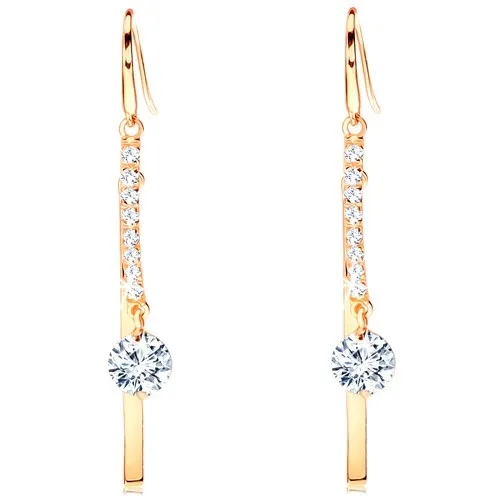 Zlaté náušnice 585 - zirkónový a hladký oblúk, okrúhly zirkón čírej farby