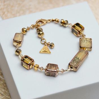 Lampglas Náramok s originálnymi perlami Golden Amulet Lampglas BCV2