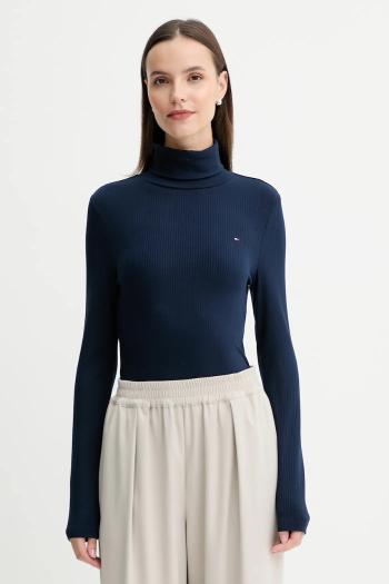 Tričko s dlhým rukávom Tommy Hilfiger tmavomodrá farba, s rolákom, WW0WW39826