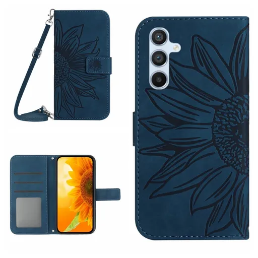 ART SUNFLOWER Peňaženkový obal so šnúrkou pre Samsung Galaxy A36 modrý