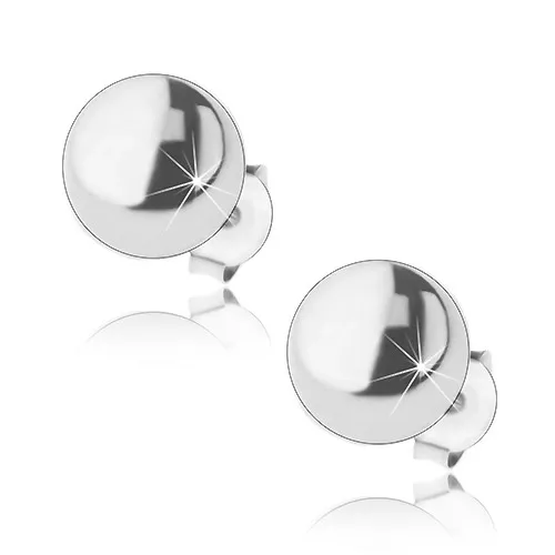 Strieborné náušnice 925, zrkadlovolesklé polgule, puzetové zapínanie