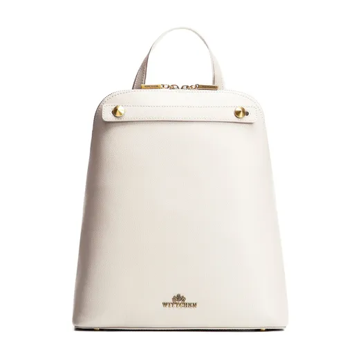 Dámsky kožený trapezový batoh krémový 100-4E-601-0