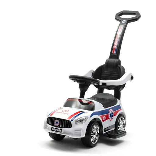 Baby Mix Detská odrážadlo so zvukom a vodiacoutyčou Ambulancia, biela