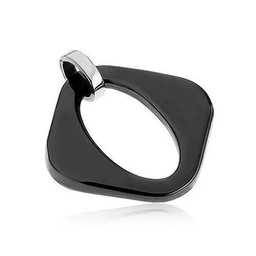 Keramický prívesok čiernej farby, kosoštvorec s oválnym výrezom