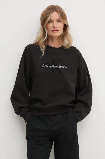 Bavlnená mikina Calvin Klein Jeans dámska, čierna farba, s nášivkou, J20J224652