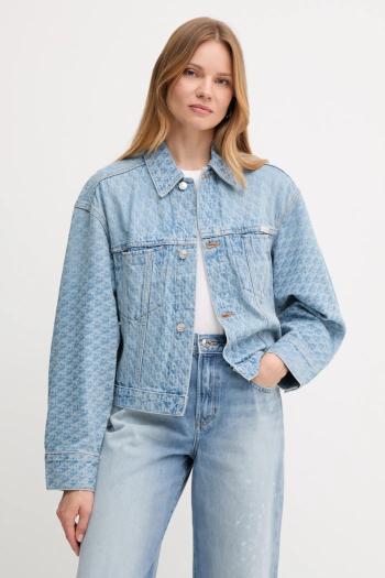 Rifľová bunda Calvin Klein Jeans modrá farba, prechodná, oversize, LV047C782G
