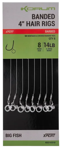 Korum náväzec banded hair rigs barbed 8 ks dĺžka 4" - veľkosť háčika 8