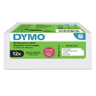 Dymo 2234186, 51mm x 19mm, multifunkčné, odnímateľné, biele, originálne papierové štítky, 12 x 500 ks