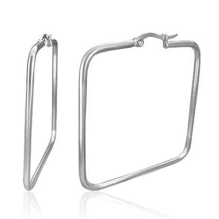 Oceľové náušnice striebornej farby, kontúra štvorca, francúzsky zámok