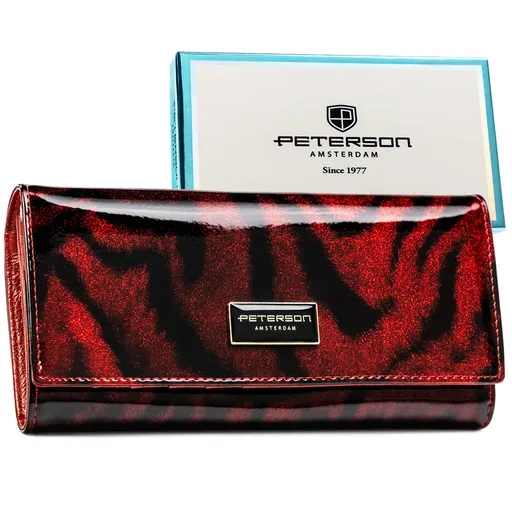 Lakovaná červená dámska peňaženka z prírodnej kože so zvieracím vzorom a RFID ochranou - Peterson