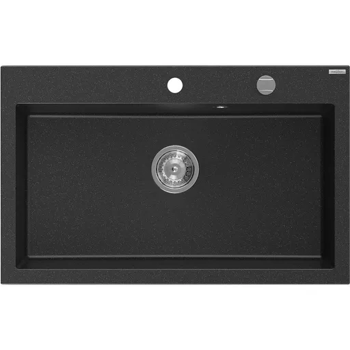 MEXEN MEXEN - Elix granitový drez 1-miska 800 x 500 mm, čierna/strieborná metalík, sifón chróm 6527801005-73
