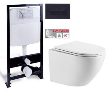 PRIM predstenový inštalačný systém s čiernym tlačidlom 20/0044+ WC INVENA LIMNOS WITH SOFT  se sedlem RIMLESS PRIM_20/0026 44 LI1