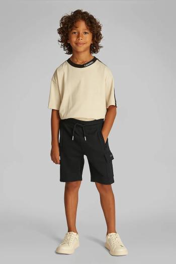 Detské bavlnené šortky Calvin Klein Jeans čierna farba, nastaviteľný pás IB0IB02440