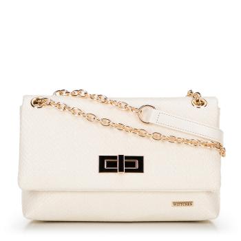Dámska crossbody z pleteniny s retiazkou zlomená biela