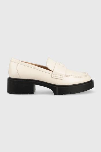 Kožené mokasíny Coach Leah Loafer dámske, béžová farba, na platforme CB990