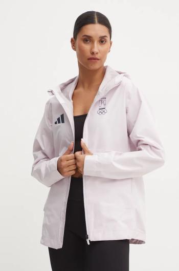 Nepremokavá bunda adidas Performance Olympic dámska, ružová farba, prechodná, JD7951