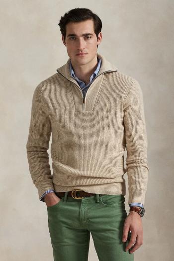 Vlnený sveter Polo Ralph Lauren béžová farba, teplé, s polorolákom, 710941101