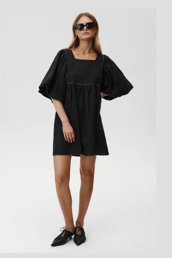 Ľanové šaty Undress Code Gaia Dress čierna farba, mini, áčkový strih, 891