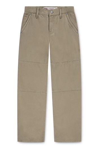Detské bavlnené nohavice Levi's 555 RELAXED CARPENTER PANTS zelená farba, jednofarebná, 9EN807