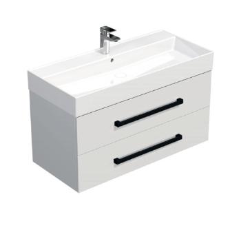 Kúpeľňová skrinka s čiernou úchytkou a umývadlom SAT Cube Way 100x53x46 cm biely lesk CUBE46C1002BISAT