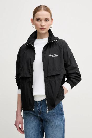 Bunda Tommy Hilfiger čierna farba, prechodná, oversize, WW0WW45413