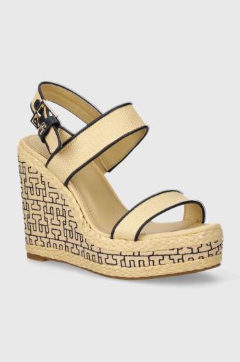Sandále Tommy Hilfiger PLATFORM TH MONO RAFIA WEDGE béžová farba, FW0FW08052
