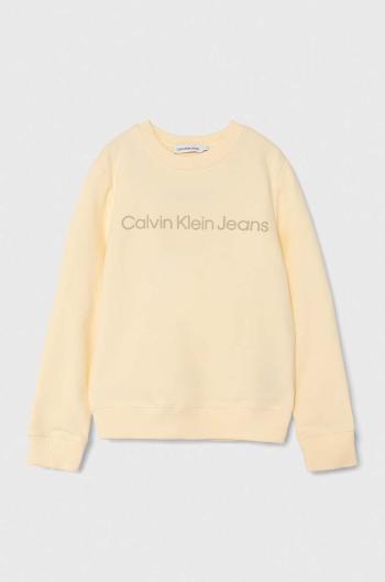 Detská bavlnená mikina Calvin Klein Jeans béžová farba, s potlačou, IU0IU00581