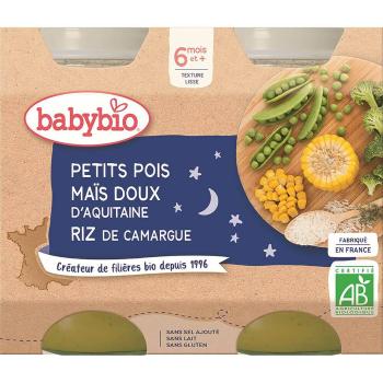 BABYBIO večerné menu hrášok so sladkou kukuricou a ryžou 2x200 g