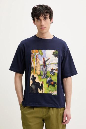 Bavlnené tričko Desigual MANITOBA pánske, tmavomodrá farba, s potlačou, 25SMTK04