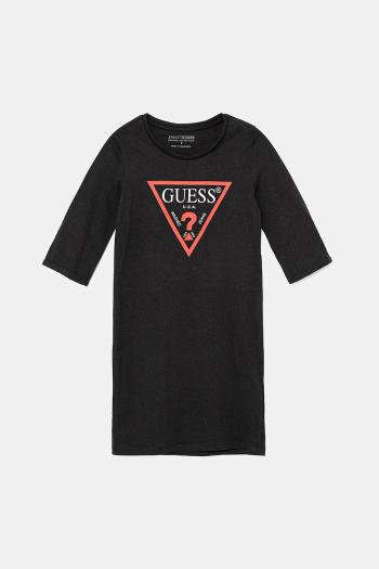 Dievčenské bavlnené šaty Guess čierna farba, mini, rovné