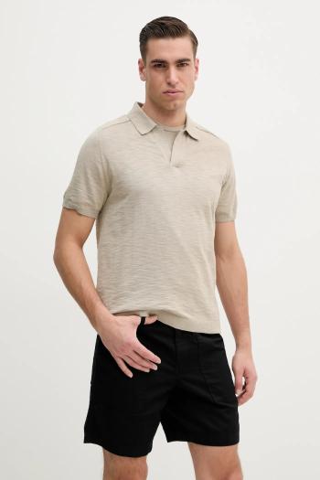 Bavlnené polo tričko Calvin Klein pánske, béžová farba, jednofarebné, K10K114087