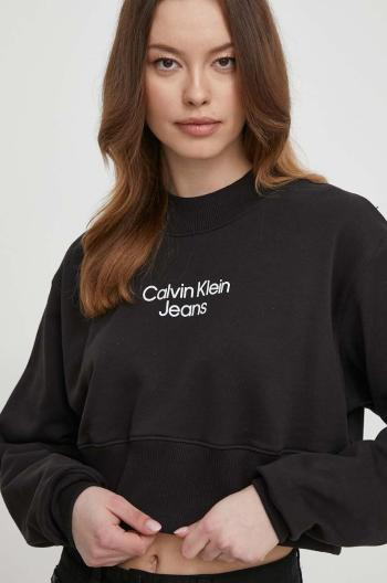 Bavlnená mikina Calvin Klein Jeans dámska, čierna farba, s potlačou, J20J221466