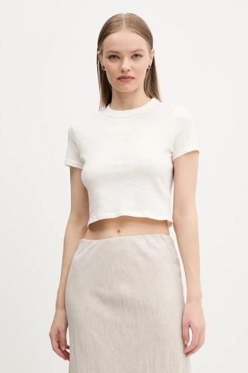Bavlnené tričko Tommy Jeans dámske, béžová farba, DW0DW20329