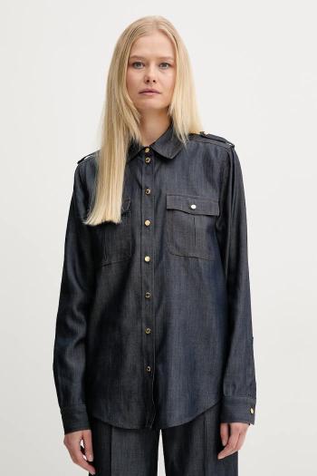 Rifľová košeľa Marciano Guess CARLA dámska, tmavomodrá farba, regular, s klasickým golierom, 5GGH03 7295A
