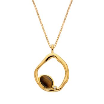 Hot Diamonds Pozlátený náhrdelník s tigriím okom a diamantom Gemstones DP1025 (retiazka, prívesok)