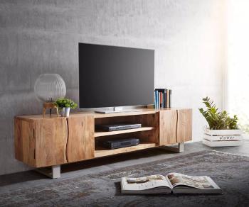 TV stolík Live Edge 200 cm prírodná akácia 4 dvierka 2 priehradky