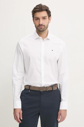 Bavlnená košeľa Tommy Hilfiger pánska, biela farba, slim, s talianskym golierom, MW0MW37597