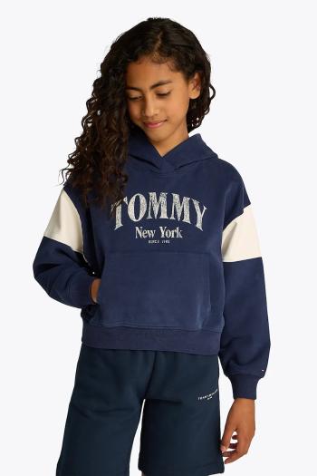 Detská bavlnená mikina Tommy Hilfiger tmavomodrá farba, s kapucňou, s potlačou, KG0KG08520