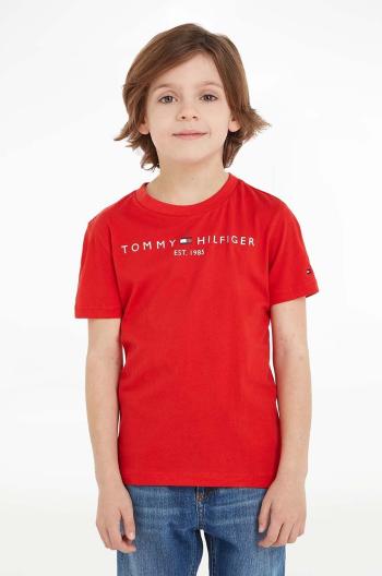 Detské bavlnené tričko Tommy Hilfiger červená farba,s potlačou,KS0KS00210