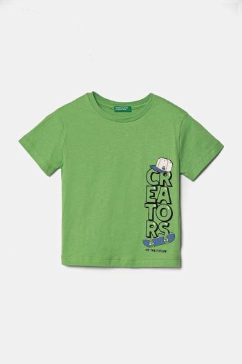 Detské bavlnené tričko United Colors of Benetton zelená farba, s potlačou, 3I1XG10IJ
