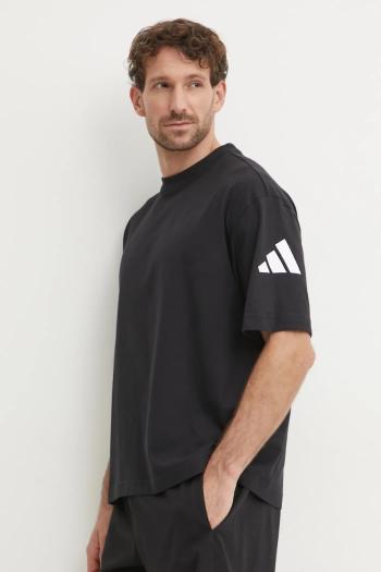 Bavlnené tričko adidas Essentials pánske, čierna farba, s potlačou, JF3615