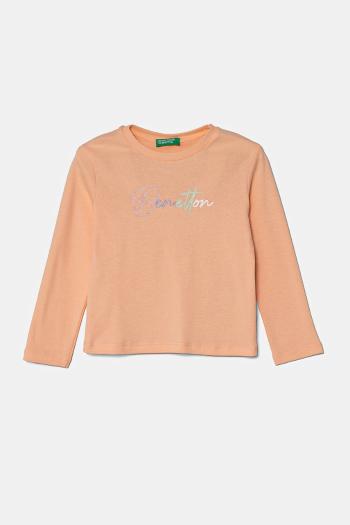 Detská bavlnená košeľa s dlhým rukávom United Colors of Benetton oranžová farba, 3I9WG10HV