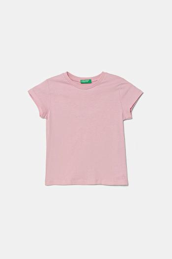 Detské bavlnené tričko United Colors of Benetton ružová farba, 3I1XG106Y