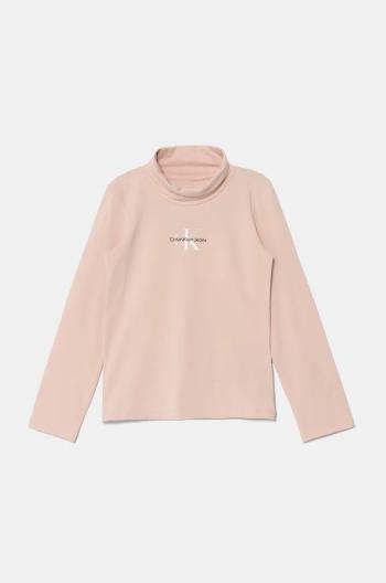 Detské tričko s dlhým rukávom Calvin Klein Jeans ružová farba, s rolákom, IG0IG02811