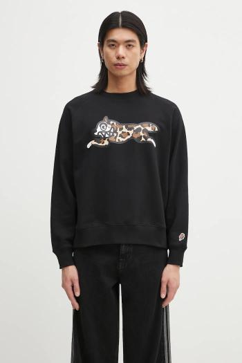Bavlnená mikina ICECREAM Running Dog Crewneck pánska, čierna farba, s potlačou, IC25129