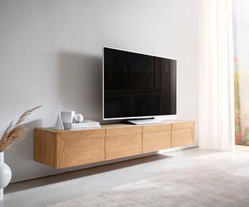 TV stolík Kayu 200 cm akácia prírodná 4 dvierka závesné